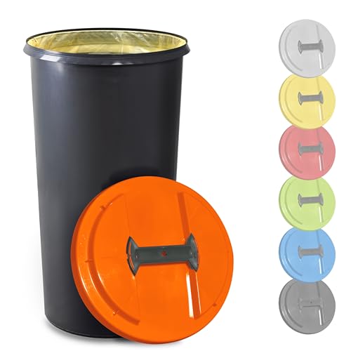KUEFA BSC 60L Mülleimer, Müllsackständer, Gelber Sack Ständer inkl. Klemm-Ring für Müllbeutel, extra robust, UV- und witterungsbeständig, Sammelbehälter für Pfandflaschen und Leergut (Orange) von KUEFA
