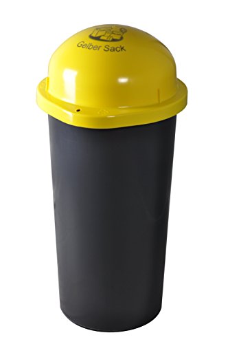 KUEFA HD-LA 60 Liter Mülleimer, Müllsackständer mit Laserbeschriftung (Gelb, Gelber Sack) und Befestigungsring für den Gelben Sack, Pfandflaschen, Leergut von KUEFA