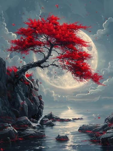 Diamond Painting Baum, 5D Diamond Painting Erwachsene Mond, DIY Basteln Erwachsene, Mosaikherstellung Set, Vollbohrer Diamant Kunst Stickerei Kreuzstich Kits, Deko Wohnzimmer Geschenke 30x40cm 1-1559 von KUEGDUNG