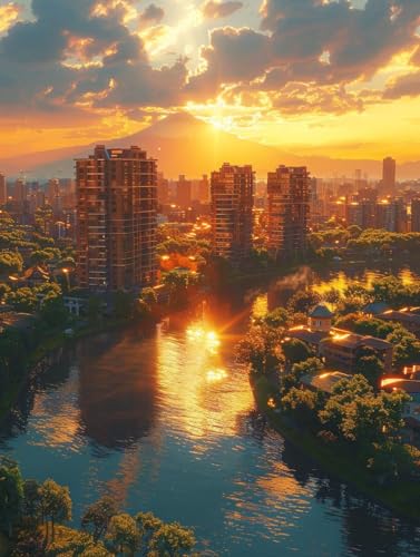 Diamond Painting Sonnenuntergang, 5D Diamond Painting Erwachsene Rivers, DIY Basteln Erwachsene, Mosaikherstellung Set, Vollbohrer Diamant Kunst Stickerei Kits, Deko Wohnzimmer 80X110cm S-5134 von KUEGDUNG