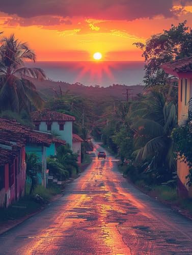 Diamond Painting Sonnenuntergang, Landschaft 5D Diamond Painting Erwachsene, DIY Basteln Erwachsene, Vollbohrer Diamant Kunst Stickerei Kreuzstich Kits, Deko Wohnzimmer und Wanddeko 100x135cm L-9098 von KUEGDUNG