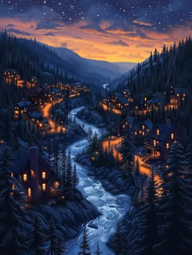 Diamond Painting Sonnenuntergang, Rivers 5D Diamond Painting Erwachsene, DIY Basteln Erwachsene, Vollbohrer Diamant Kunst Stickerei Kreuzstich Kits, Deko Wohnzimmer und Wanddeko 60X80cm W-7285 von KUEGDUNG
