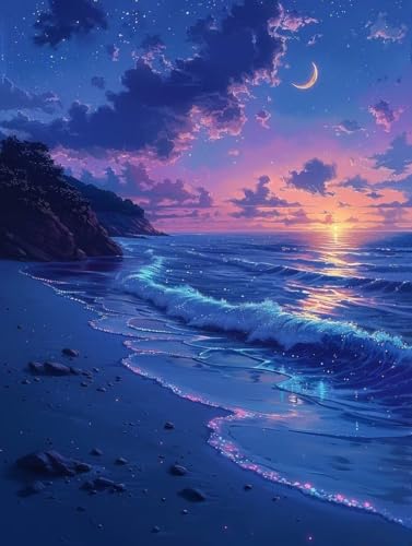 Diamond Painting Strand, 5D Diamond Painting Erwachsene Sonnenuntergang, DIY Basteln Erwachsene, Mosaikherstellung Set, Vollbohrer Diamant Kunst Stickerei Kits, Deko Wohnzimmer 90x120cm D-9364 von KUEGDUNG