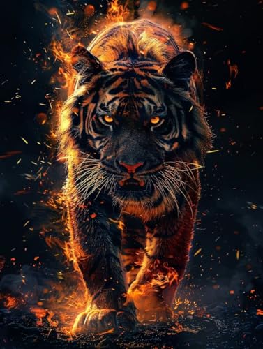 Diamond Painting Tiger, Tier 5D Diamond Painting Erwachsene, DIY Basteln Erwachsene, Vollbohrer Diamant Kunst Stickerei Kreuzstich Kits, Deko Wohnzimmer und Wanddeko, Geschenke 60X70cm I-8411 von KUEGDUNG