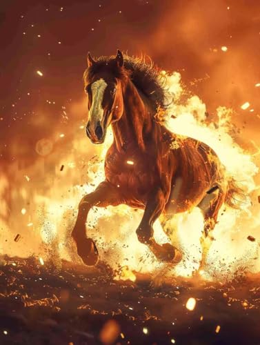Horse Malen Nach Zahlen Erwachsene, Flamme Malen Nach Zahlen, DIY Handgemalt Ölgemälde Kit Mit 3 Pinseln und Acrylfarbe, Paint by Numbers Bastelset Erwachsene für Deko Wohnzimmer 60x80cm 2-8097 von KUEGDUNG