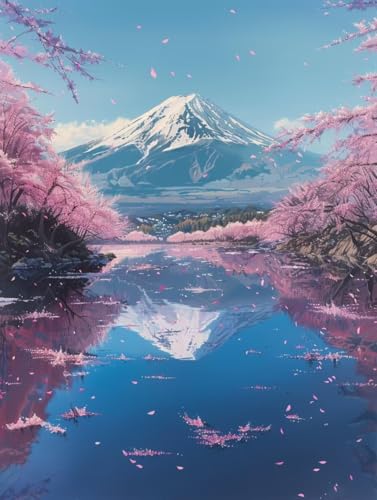 Vulkan Fuji Malen Nach Zahlen Erwachsene, Landschaft Malen Nach Zahlen, DIY Handgemalt Ölgemälde Kit Mit 3 Pinseln und Acrylfarbe, Paint by Numbers Bastelset Erwachsene, Deko Wohnzimmer 70x95cm 2-9642 von KUEGDUNG