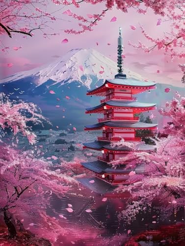 Vulkan Fuji Malen Nach Zahlen Erwachsene, Landschaft Malen Nach Zahlen, DIY Handgemalt Ölgemälde Kit Mit 3 Pinseln und Acrylfarbe, Paint by Numbers Bastelset Erwachsene, Deko Wohnzimmer 70x95cm 5-6380 von KUEGDUNG