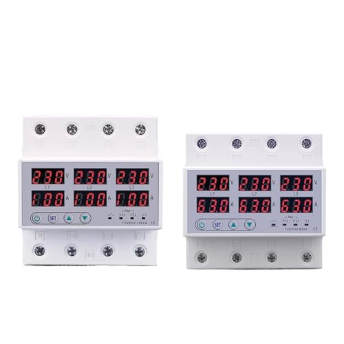 Din Rail 3 Phase Voltage Relay 3P+N Voltmeter Ammeter Over and Under Voltage Monitor Relays Protector Adjust Current Overvoltage(100A without N 380V) von KUELVTYIT