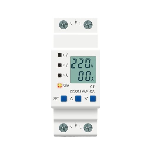 Din Rail Adjustable Over Under Voltage Protective Device Protector Current Limit Protection Voltmeter Kwh 63A 80A 110V 230V(63A Bottom input) von KUELVTYIT