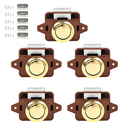 Push Button Catch Door Lock, 5 Stück keyless-Schrank Pull Lock, Keyless Locks Riegelknopfschrank, Push Lock, Möbelschlosser Schloss für Wohnmobil Caravan Van Cabinet Door (Braun) von KUEZCVYA