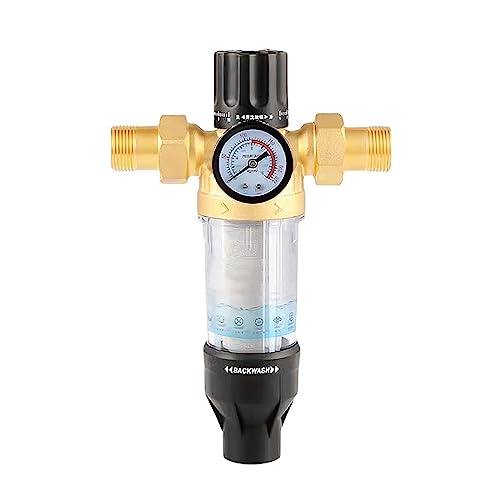 Wiederverwendbare Ausspülbarer Feinfilter, Wasserhahn Wasserfilter Wasser, Water Filter, Vorfilter-Sedimentfilter für Brunnenwasserschlauch-Sedimentfilter (1/2" + Manometer + Flexibler Anschluss) von KUEZCVYA