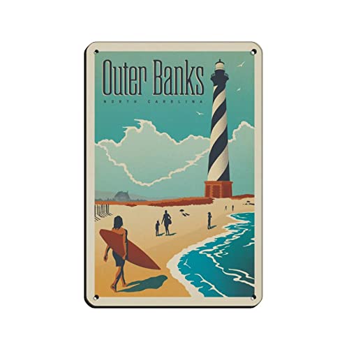 KUEhhhr Vintage Blechschilder Outer Banks NC Metall Reise Blechschilder Wanddekoration für Café Bar Pub Zuhause 30 x 43 cm von KUEhhhr