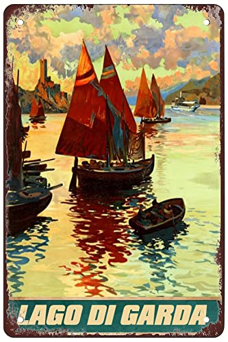 Lustige Blechschilder Italien Gardasee Reise Blechschilder Retro Bar Pub Diner Cafe Zuhause Badezimmer und Zimmer Kunst 30 x 20 cm von KUEhhhr