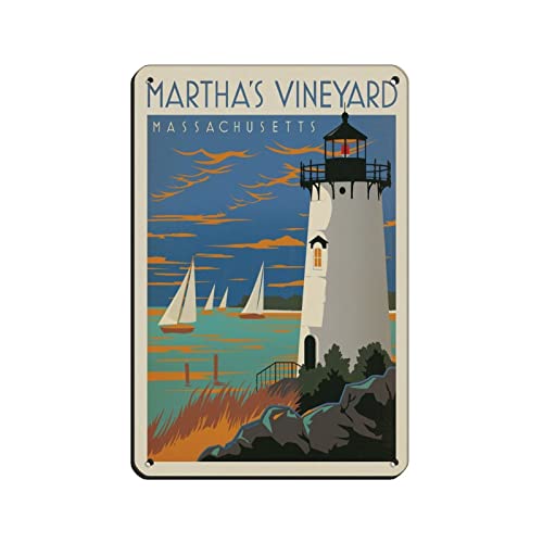Metall-Blechschild Martha's Vineyard Leuchtturm Reise Blechschilder Vintage Bar Club Höhle Zuhause Küche Wanddekoration Lustige Dekoration 30 x 43 cm von KUEhhhr