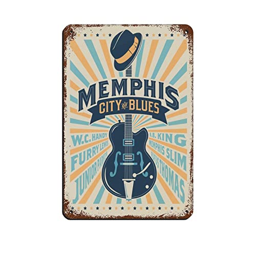 Metall-Blechschild Memphis Gitarre Blues Reise Blechschilder Vintage Bar Club Höhle Zuhause Küche Wanddekoration Lustige Dekoration 30 x 20 cm von KUEhhhr