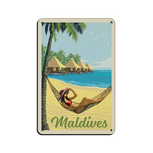 Metall-Blechschilder Malediven, Reise-Blechschilder, Wanddekoration für Café, Bar, Pub, Zuhause, 30 x 20 cm von KUEhhhr