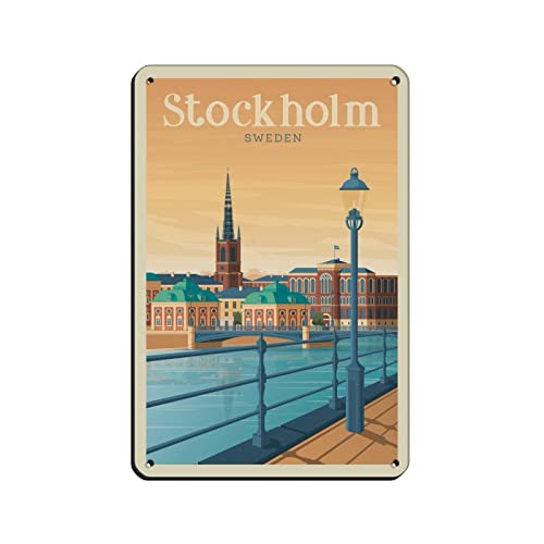 Metallschilder Stockholm Reise-Blechschilder, Wandkunst, Metallposter für Zuhause, Bar, Café, Garage, Badezimmer, 30 x 43 cm von KUEhhhr