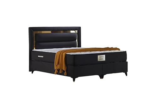 KUFFE Anta Boxspringbett 180x200 mit Bettkasten Taschenfederkern Matratze Luxus Bett 160x200 Holz in der Farbe Schwarz/Gold H2/H3 Polsterbett mit Massivholz (Anta_160x200_ohne_Nachttische) von KUFFE