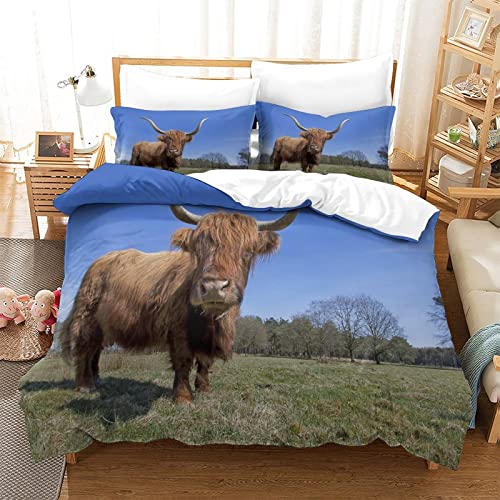 Bettbezug 135x200 3D Highland Cow Bettwäsche 135x200 Mit Kissenbezug Und Reißverschluss Weiche Bequem Hypoallergenic Mikrofaser Bettbezüge für Erwachsene Kind von KUFRY