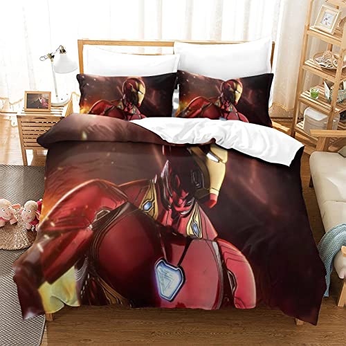 Bettwäsche Iron Man Bettbezug 135x200 cm mit Reißverschluss Und Kissenbezug Jugendliche Erwachsene Kinder Bettwäsche Set 135x200 cm Bequem Hypoallergenic Mikrofaser von KUFRY