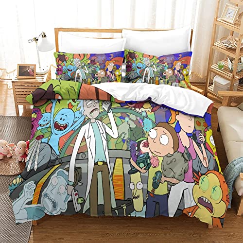 Bettwäsche Rick and Morty Bettbezug 135x200 cm mit Reißverschluss Und Kissenbezug Jugendliche Erwachsene Kinder Bettwäsche Set 135x200 cm Bequem Hypoallergenic Mikrofaser von KUFRY