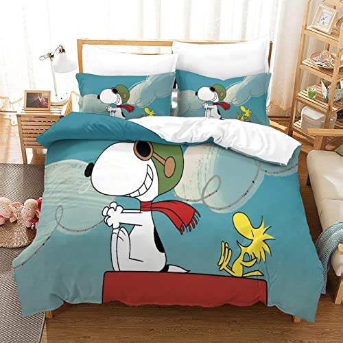 Bettwäsche Set Snoopy Druck Bettbezug Mit Reißverschluss Und Kissenbezug Bequem Hypoallergenic Mikrofaser Bettbezug Set Für Jugendliche Erwachsene Kinder Bettwäsche Double（200x200cm） von KUFRY