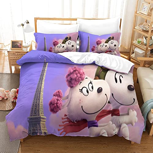 Bettwäsche Set Snoopy Druck Bettbezug Mit Reißverschluss Und Kissenbezug Bequem Hypoallergenic Mikrofaser Bettbezug Set Für Jugendliche Erwachsene Kinder Bettwäsche Single（135x200cm） von KUFRY