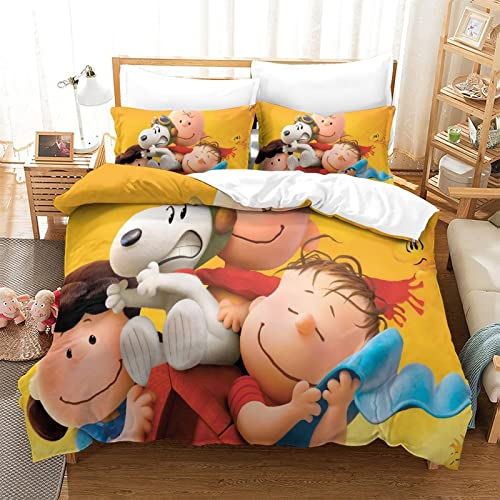 Bettwäsche Set Snoopy Druck Bettbezug Mit Reißverschluss Und Kissenbezug Bequem Hypoallergenic Mikrofaser Bettbezug Set Für Jugendliche Erwachsene Kinder Bettwäsche Single（135x200cm） von KUFRY