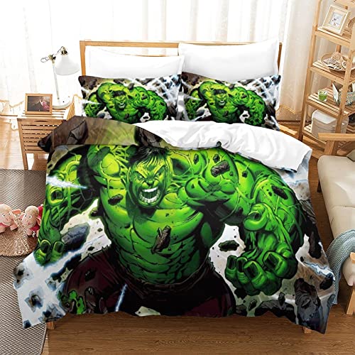 Hulk Bettwäsche Bettbezug 200x200 cm Bettwäsche Set mit Reißverschluss und Kissenbezug Jugendliche Kinder Erwachsene Bettbezüge Bequem Hypoallergenic Mikrofaser von KUFRY
