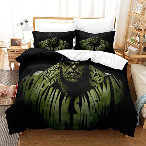 Hulk Bettwäsche Bettbezug 220x240 cm Bettwäsche Set mit Reißverschluss und Kissenbezug Jugendliche Kinder Erwachsene Bettbezüge Bequem Hypoallergenic Mikrofaser von KUFRY