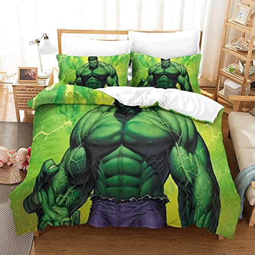 Hulk Bettwäsche Set 3D Bettbezug 135x200 cm Weiche Bequem Hypoallergenic Mikrofaser Bettbezüge mit Kissenbezug und Reißverschluss für Jugendliche Erwachsene Kinder von KUFRY
