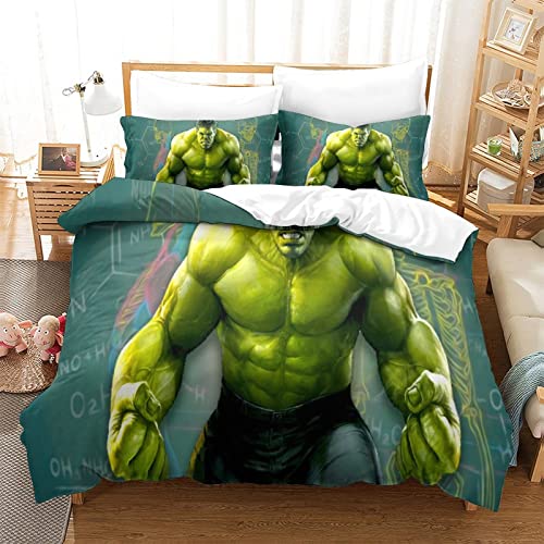 Hulk Bettwäsche Set 3D Bettbezug 135x200 cm Weiche Bequem Hypoallergenic Mikrofaser Bettbezüge mit Kissenbezug und Reißverschluss für Jugendliche Erwachsene Kinder von KUFRY