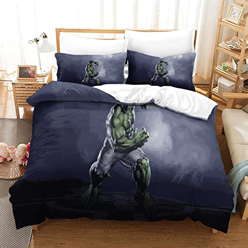 Hulk Bettwäsche Set 3D Bettbezug 135x200 cm Weiche Bequem Hypoallergenic Mikrofaser Bettbezüge mit Kissenbezug und Reißverschluss für Jugendliche Erwachsene Kinder von KUFRY