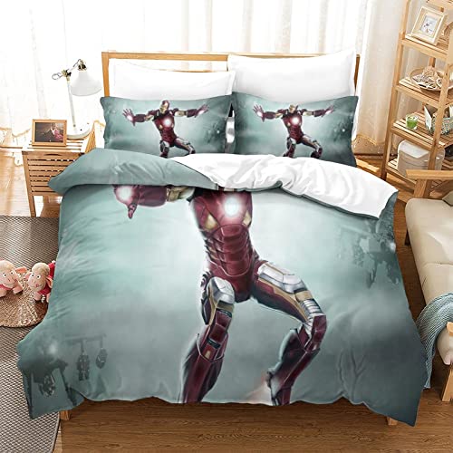 Iron Man Bettwäsche Bettbezug 135x200 cm Bettwäsche Set 135x200 cm Weiche Bequem Hypoallergenic Mikrofaser Bettbezüge mit Kissenbezug und Reißverschluss für Erwachsene Kind von KUFRY