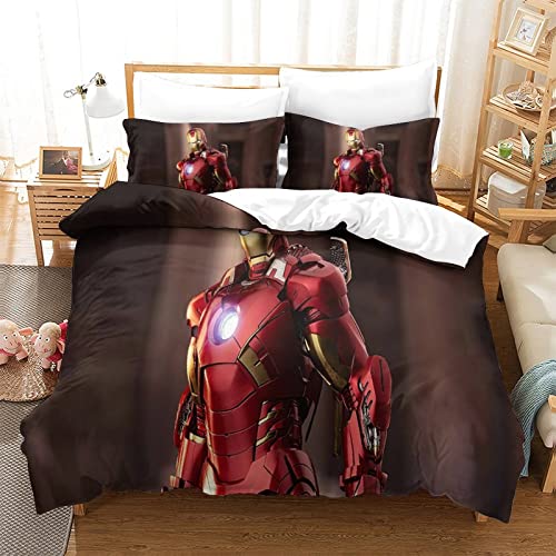 Iron Man Bettwäsche Bettbezug 135x200 cm Bettwäsche Set 135x200 cm Weiche Bequem Hypoallergenic Mikrofaser Bettbezüge mit Kissenbezug und Reißverschluss für Erwachsene Kind von KUFRY