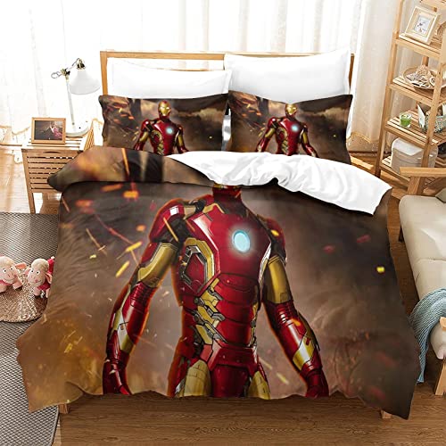 Iron Man Bettwäsche Set Iron Man Muster Bettbezug 135x200 cm Mit Kopfkissenbezüge Und Reißverschluss Schlafkomfort Weiche Mikrofaser Bettbezüge für Erwachsene Kind von KUFRY