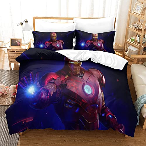 Iron Man Bettwäsche Set Iron Man Muster Bettbezug 135x200 cm Mit Kopfkissenbezüge Und Reißverschluss Schlafkomfort Weiche Mikrofaser Bettbezüge für Erwachsene Kind von KUFRY