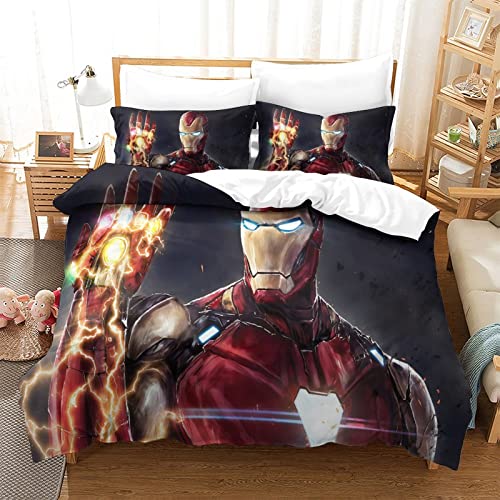 Iron Man Bettwäsche Set Iron Man Muster Bettbezug 135x200 cm Mit Kopfkissenbezüge Und Reißverschluss Schlafkomfort Weiche Mikrofaser Bettbezüge für Erwachsene Kind von KUFRY