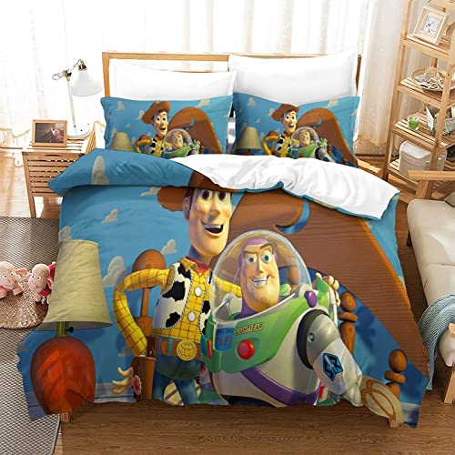 KUFRY 135x200 Bettwäsche Set 3D Toy Story Muster Bettbezug 135x200 Schlafkomfort Weiche Mikrofaser Bettbezüge für Erwachsene Kind mit Kopfkissenbezüge und Reißverschluss von KUFRY