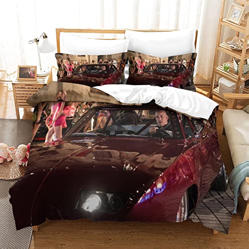 KUFRY Bettbezüge 135x200 cm Bettwäsche Set Fast and Furious Muster Erwachsene Kind Bettbezug mit Kissenbezüge und Reißverschluss Schlafkomfort Weiche Mikrofaser von KUFRY