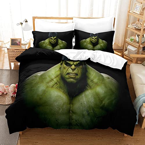 KUFRY Bettbezüge 135x200 cm Bettwäsche Set Hulk Muster Erwachsene Kind Bettbezug mit Kissenbezüge und Reißverschluss Schlafkomfort Weiche Mikrofaser von KUFRY