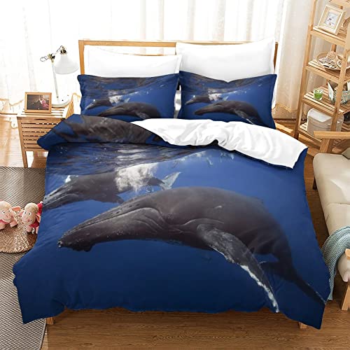 KUFRY Bettwäsche 135x200 3D Whale Bettbezüge Bettwã¤sche-Sets Mit Kissenbezüge Und Reissverschluss Bequem Modisch Mikrofaser Bettbezug für Erwachsene Kind Junge Mädchen von KUFRY