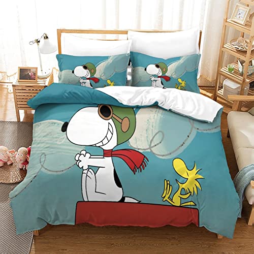 KUFRY Bettwäsche 3D Snoopy Druck Bettbezug Mit Kissenbezug Weiche Bequem Hypoallergenic Mikrofaser Bettbezüge Mit Reißverschluss Für Erwachsene Kind Bettwäsche Set Single（135x200cm） von KUFRY