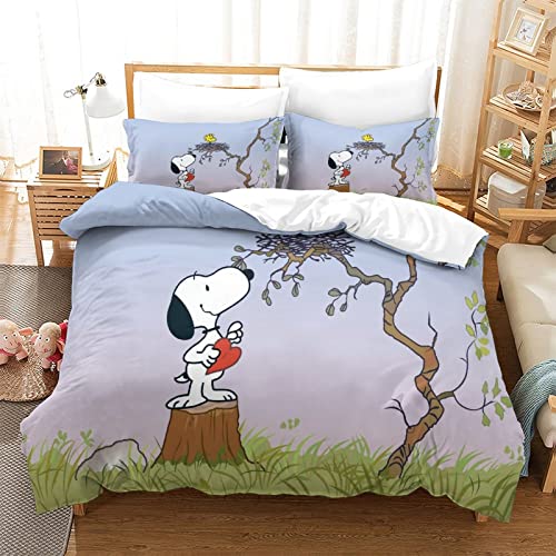 KUFRY Bettwäsche 3D Snoopy Druck Bettbezug Mit Kissenbezug Weiche Bequem Hypoallergenic Mikrofaser Bettbezüge Mit Reißverschluss Für Erwachsene Kind Bettwäsche Set Single（135x200cm） von KUFRY