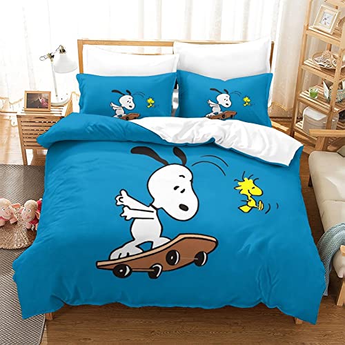 KUFRY Bettwäsche 3D Snoopy Druck Bettbezug Mit Kissenbezug Weiche Bequem Hypoallergenic Mikrofaser Bettbezüge Mit Reißverschluss Für Erwachsene Kind Bettwäsche Set Single（135x200cm） von KUFRY