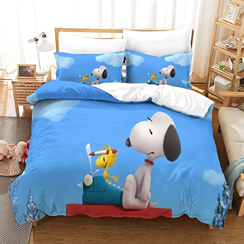 KUFRY Bettwäsche 3D Snoopy Druck Bettbezug Mit Kissenbezug Weiche Bequem Hypoallergenic Mikrofaser Bettbezüge Mit Reißverschluss Für Erwachsene Kind Bettwäsche Set Single（135x200cm） von KUFRY