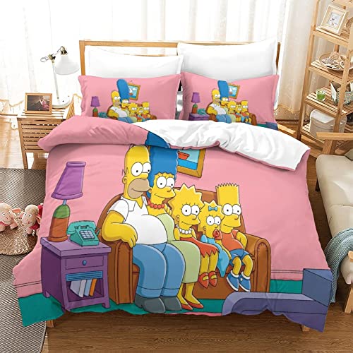 KUFRY Bettwäsche King（220x240cm） 3D Simpson Druck Musterdesign Bettbezug Set Schlafkomfort Weiche Microfaser Bettbezug Mit Reißverschluss Und Kopfkissenbezüge von KUFRY