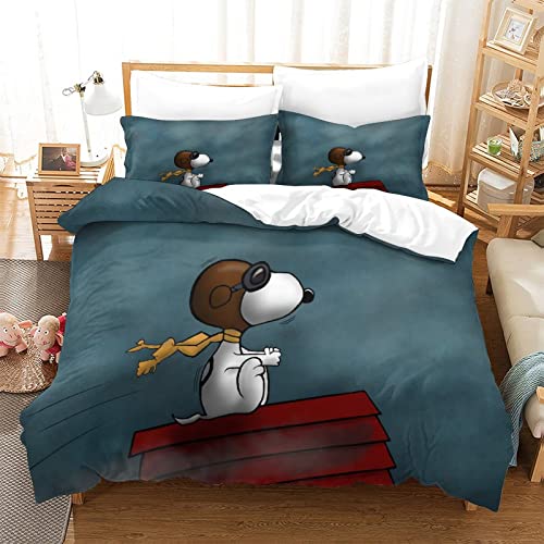 KUFRY Bettwäsche Set 3D Snoopy Muster Design Bettbezug Set Schlafkomfort Weiche Mikrofaser Bettbezug Mit Reißverschluss Und Kopfkissenbezüge Für Erwachsene Kind Bettwäsche Double（200x200cm） von KUFRY