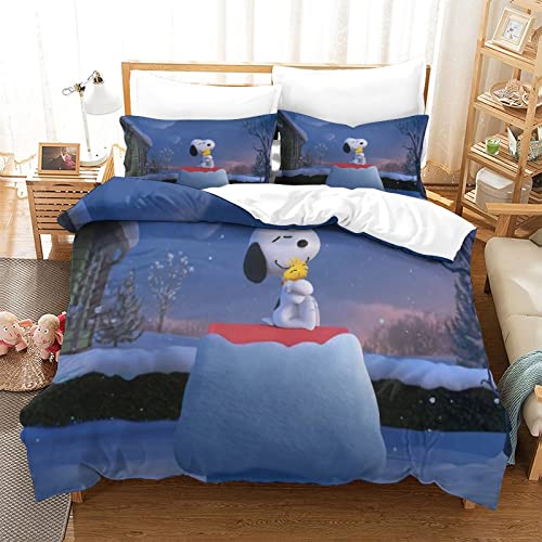 KUFRY Bettwäsche Single（135x200cm） 3D Snoopy Druck Bettbezug Set Mit Reissverschluss Und Kissenbezüge Bequem Modisch Mikrofaser Bettbezug Für Erwachsene Kind Junge Mädchen Bettwäsche Set von KUFRY