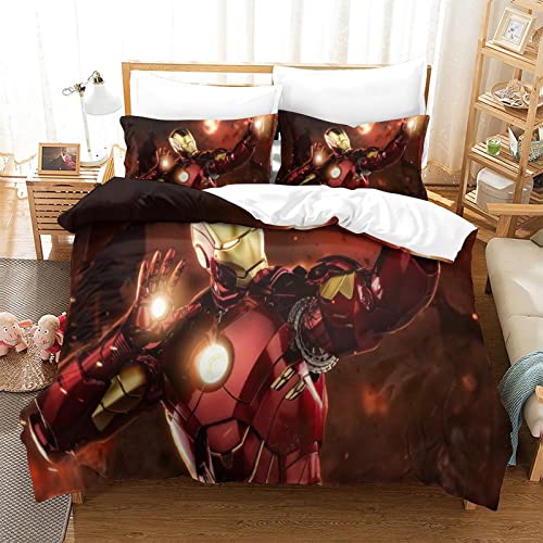 KUFRY Iron Man Bettwäsche 3D Bettbezug 135x200 cm Bettwäsche Set Mit Kissenbezüge und Reissverschluss Bequem Modisch Mikrofaser Bettbezug für Erwachsene Kind Junge Mädchen von KUFRY